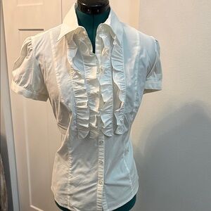 LOFT White Ruffled Blouse